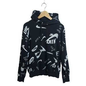 🖍️ Nike All-Over Print "Scribble" Logo Pullover Hoodie - Black/White (Size S)
